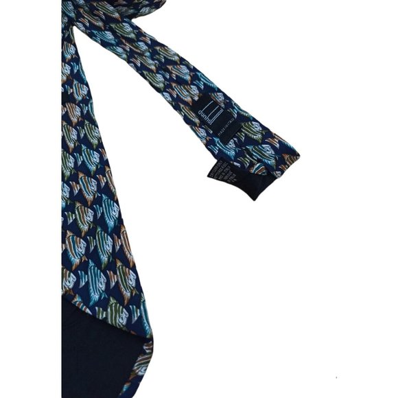 DUNHILL Blue Fish Logo Silk Tie ITALY 60"/ 4" EC - Picture 7 of 7